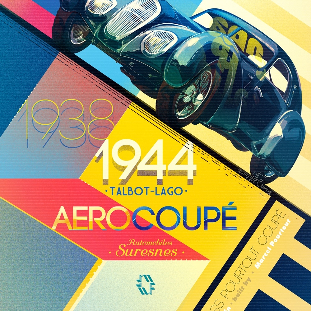 Talbot Lago Aerocoupe car poster by W.Flemming