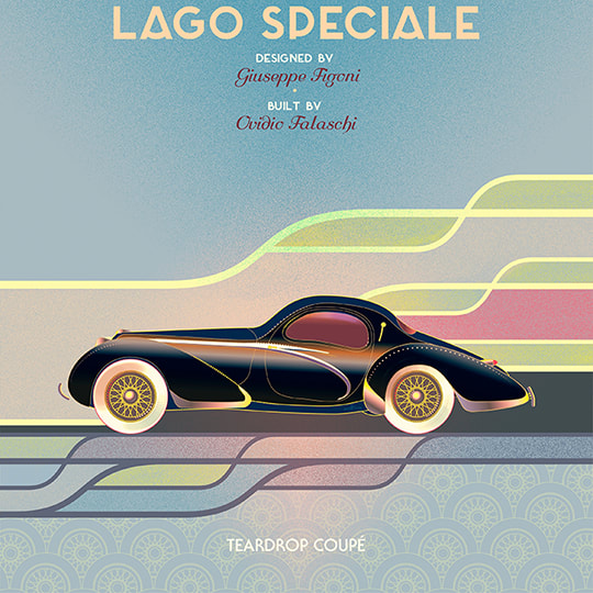 Teardrop Lago Speciale automotive poster by WFlemming Illustration